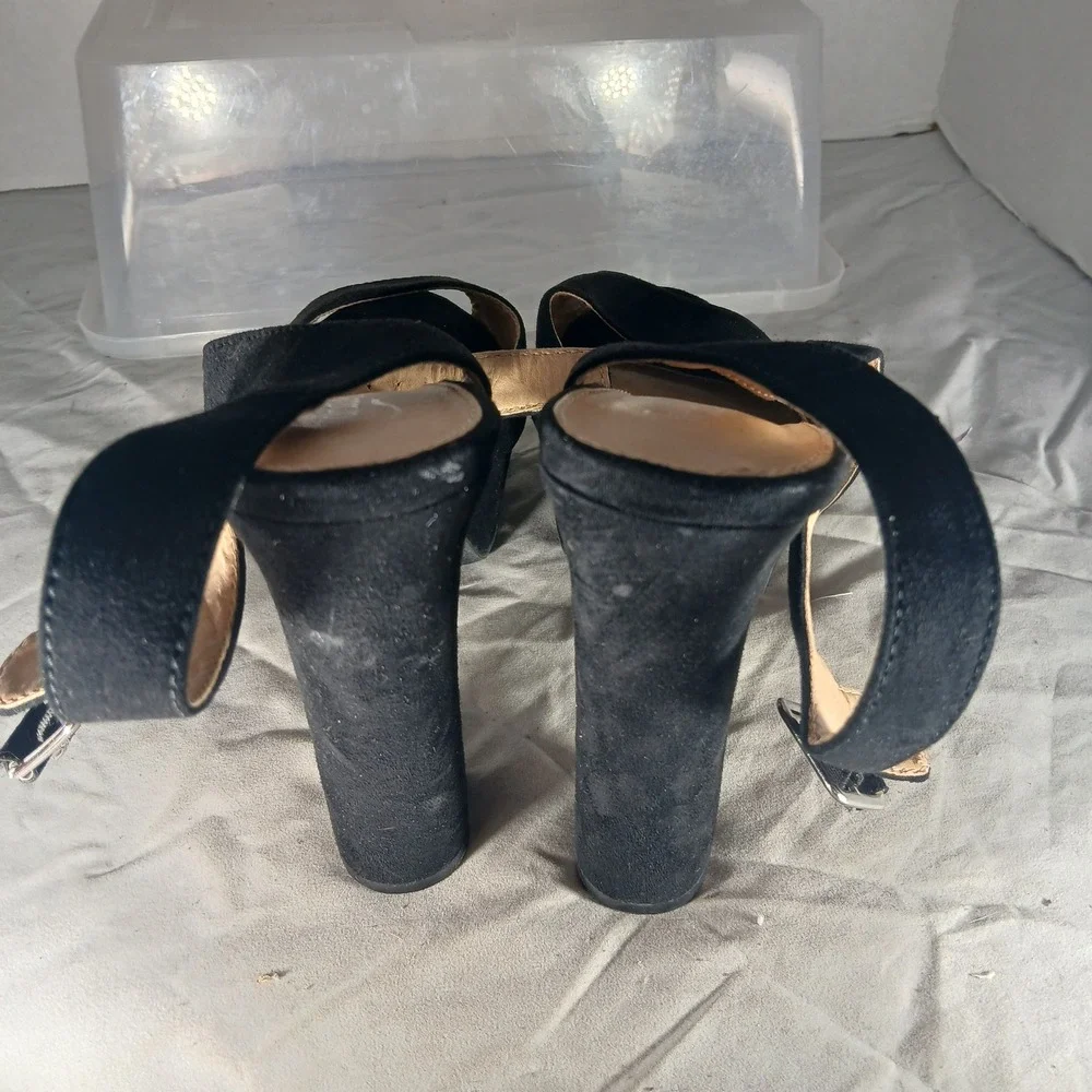 Candies Black Suede Platform Chunky HeelAnkle Strap‎ Sandals Shoes Size 10